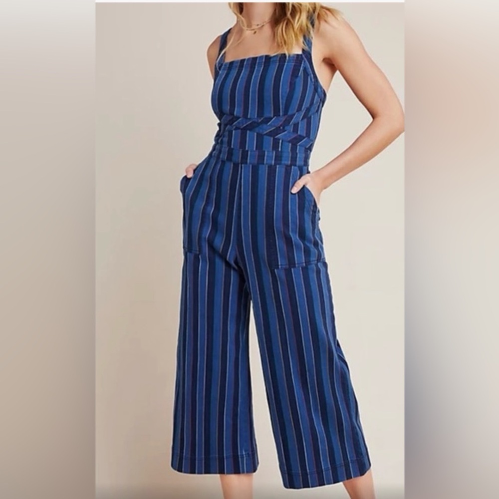 Anthropologie Striped denim jumpsuit